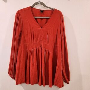 Torrid Blouse Women's V-Neck Long Sleeve Babydoll Style Rust‎ Red Size 1
